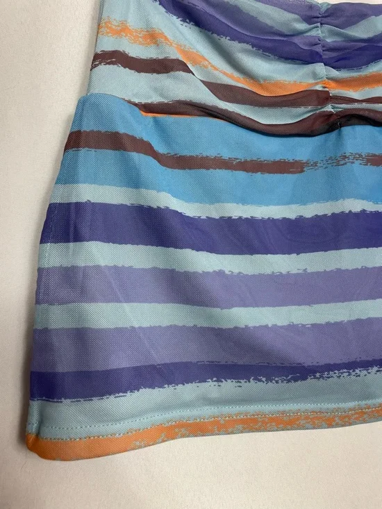 Tiger Mist Mini Skort SM Blue Striped Ruched Mesh Y2K Island Summer Stretch - Picture 8 of 12